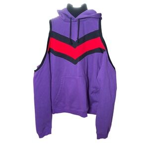 LF Los Angeles Purple Cold Shoulder Chevron Hoodie Small Red Black Stripe Small
